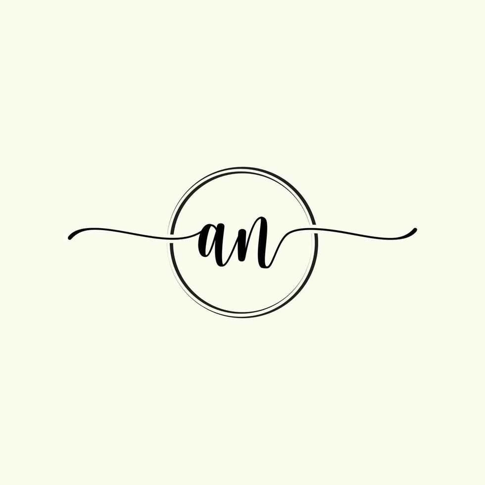 initial handwriting AN logo template Illustration. AN Letter beauty monogram Logo vector