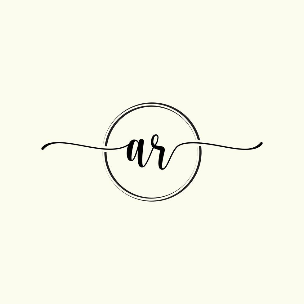 initial handwriting AR logo template Illustration. AR Letter beauty monogram Logo vector