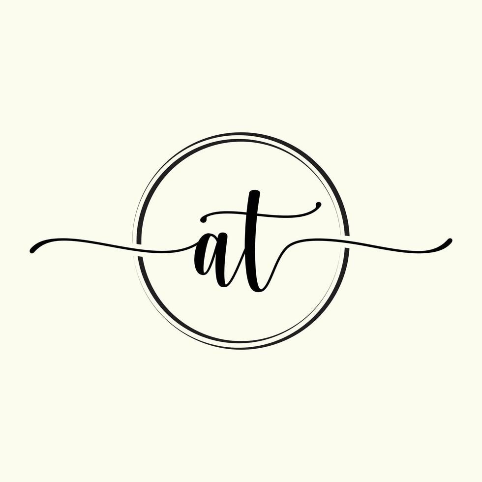 initial handwriting AT logo template Illustration. AT Letter beauty monogram Logo vector