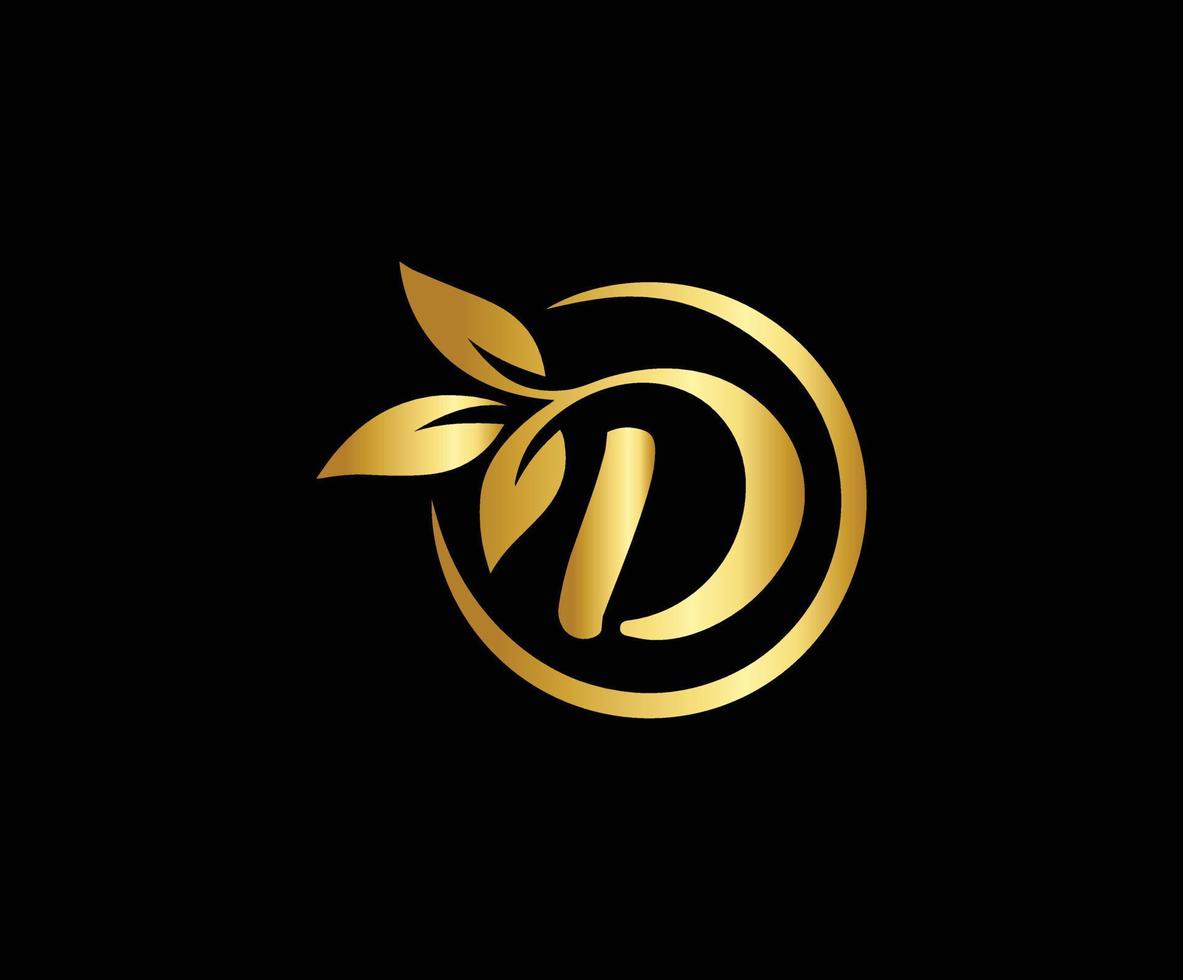 Initial letter D logo design with swoosh sign. gold color D logotype based alphabet business logo vector