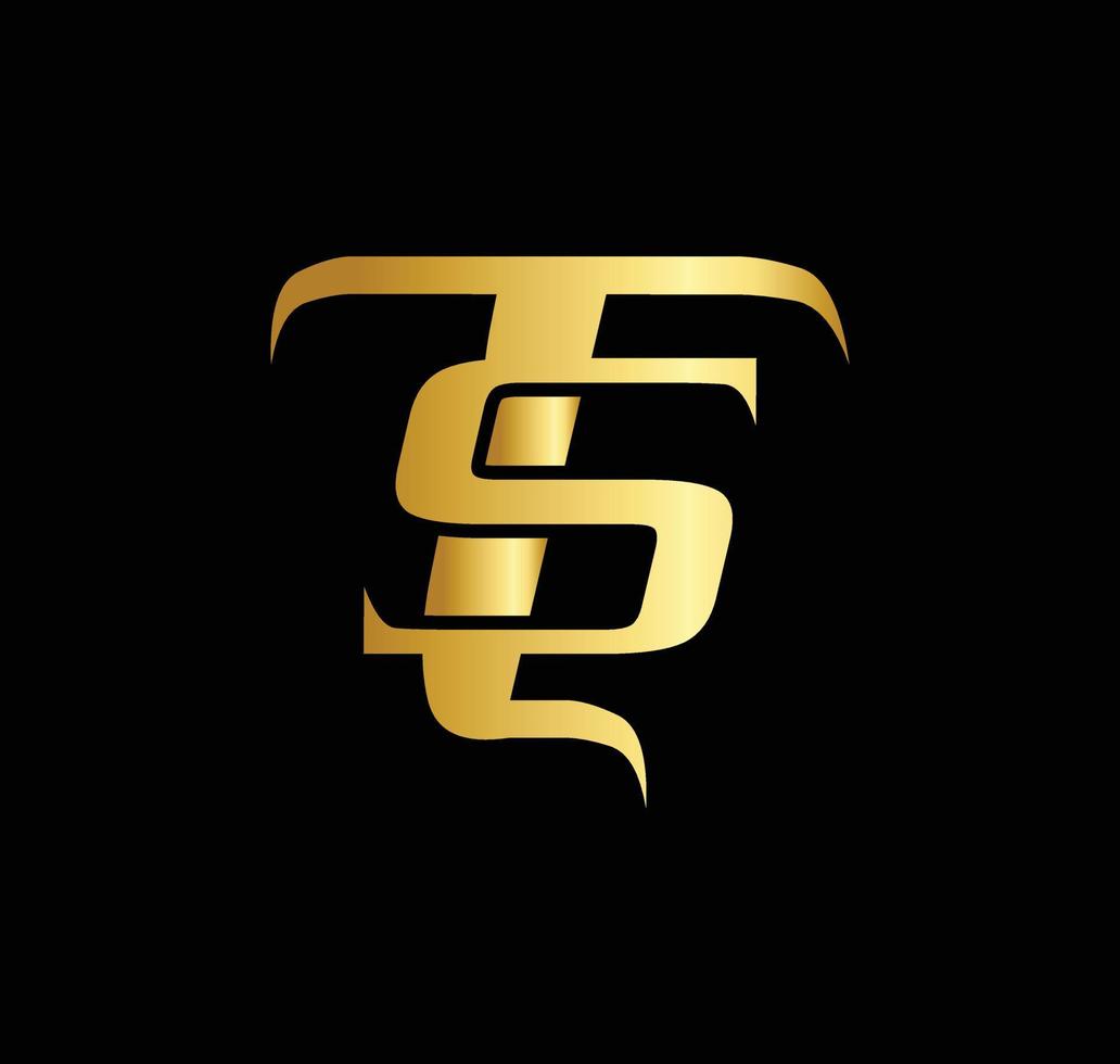 ST Letter Design with Black Golden, ST Creative logo design with Black Background vector