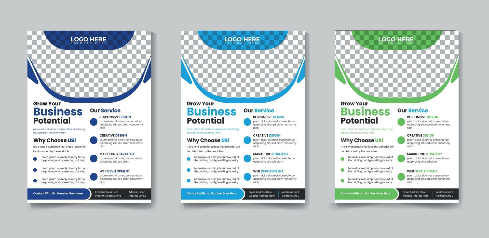 Modern flyer design for advertising promotion and growth company. abstract flat flyer design . colorfull flyer. creative unique nice clean design. Half page A4 flyer free vector