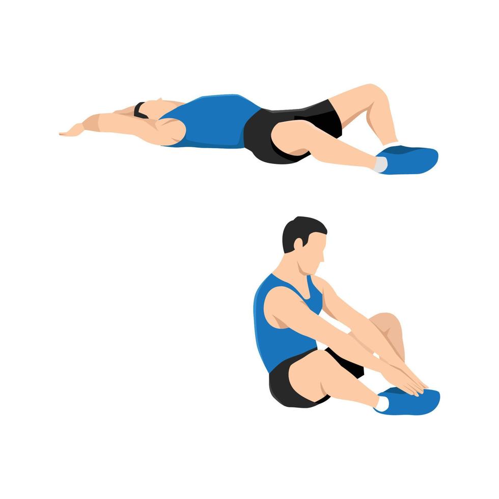 Man doing The frog Sit up exercise. Flat vector illustration isolated on white background