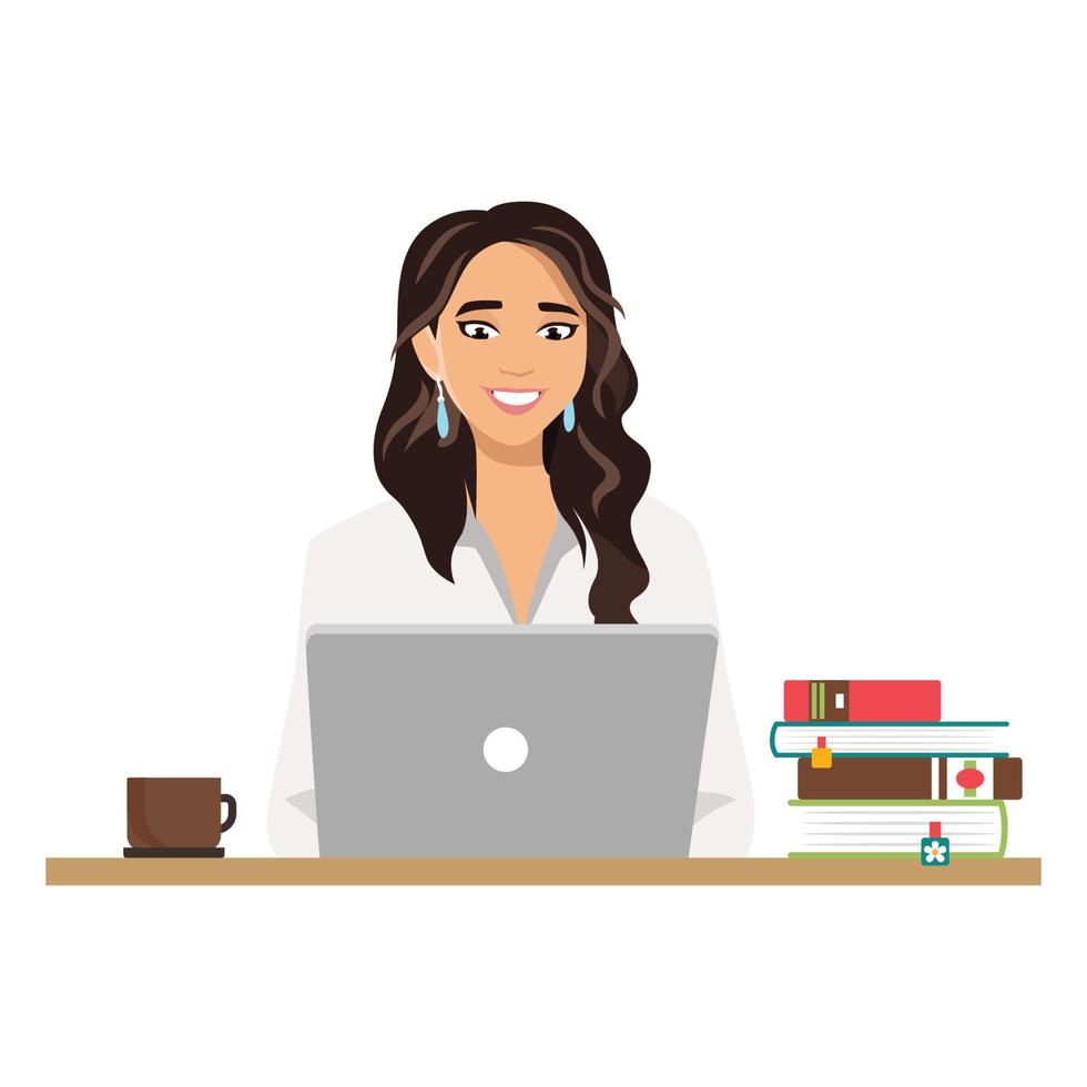 Beautiful Business women working on laptop vector illustration