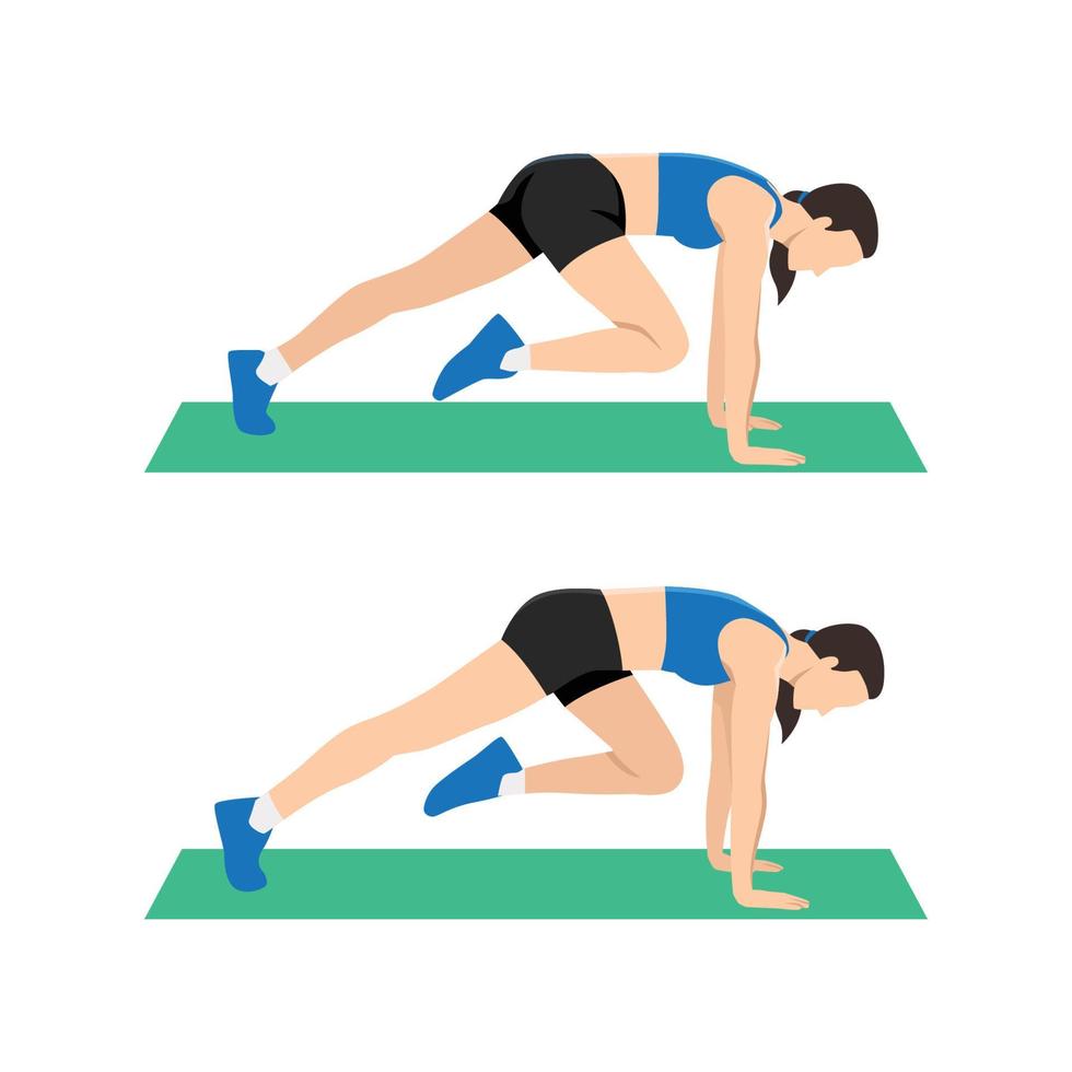 Woman doing the Mountain climber exercise. Flat vector illustration isolated on white background