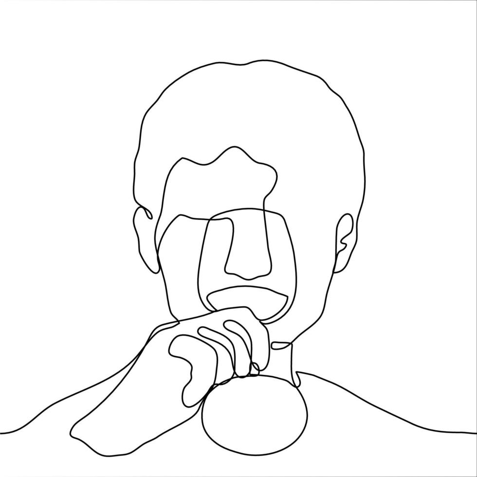 one continuous line drawing of a man drinking wine from a glass stemmed glass. Vector seamless illustration of a guy drinking from a wine glass, can be used for animation