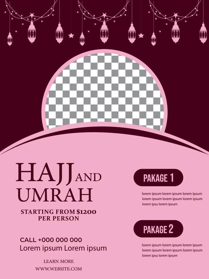 Hajj and Umrah Luxury package flyer, Ramadan Kareem flyer template islamic brochure post Arabic calligraphy, Greeting card celebration of Muslim community festival, Translation The month of fasting vector