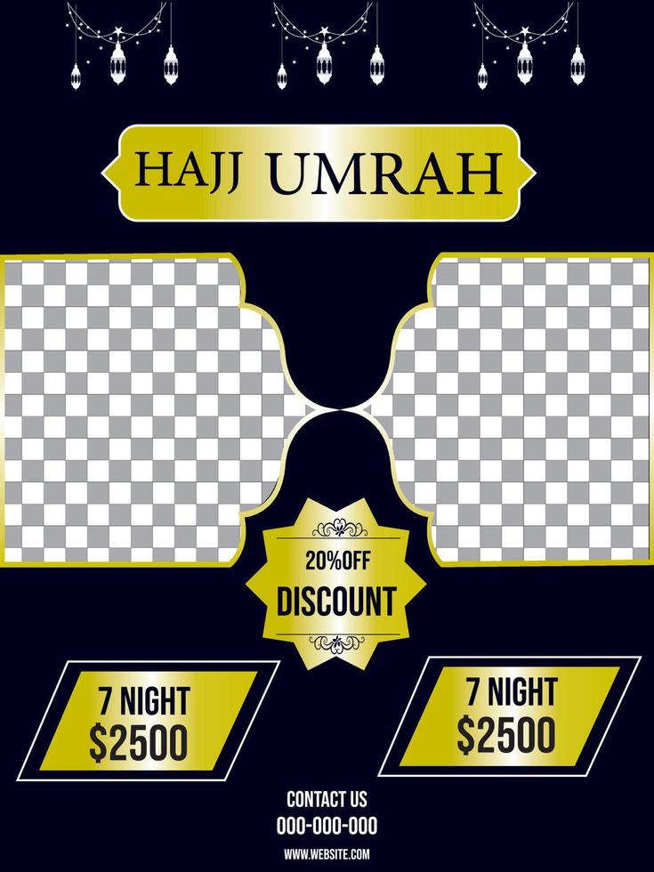 Hajj and Umrah Luxury package flyer, Ramadan Kareem flyer template islamic brochure post Arabic calligraphy, Greeting card celebration of Muslim community festival, Translation The month of fasting vector