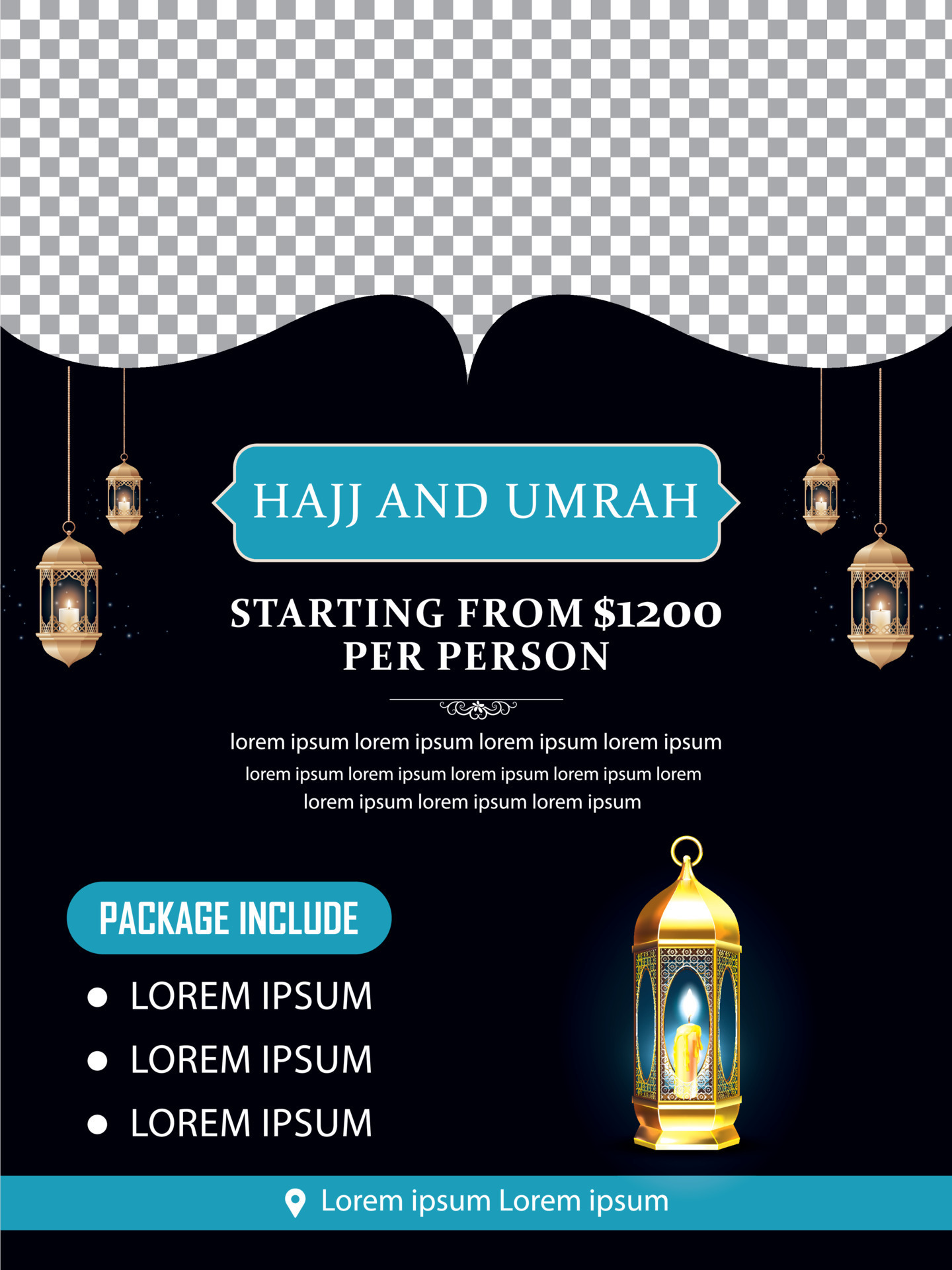 Hajj and Umrah Luxury package flyer, Ramadan Kareem flyer template