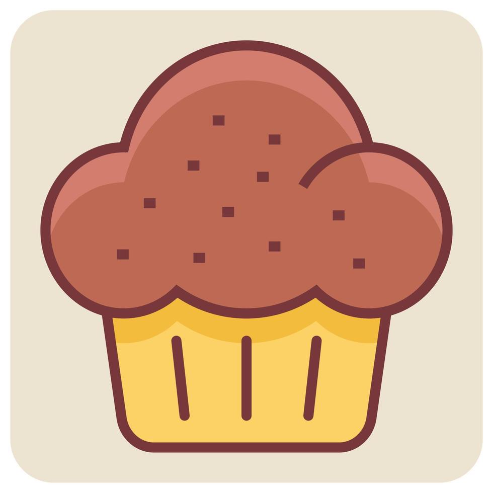 Filled color outline icon for cupcake. vector
