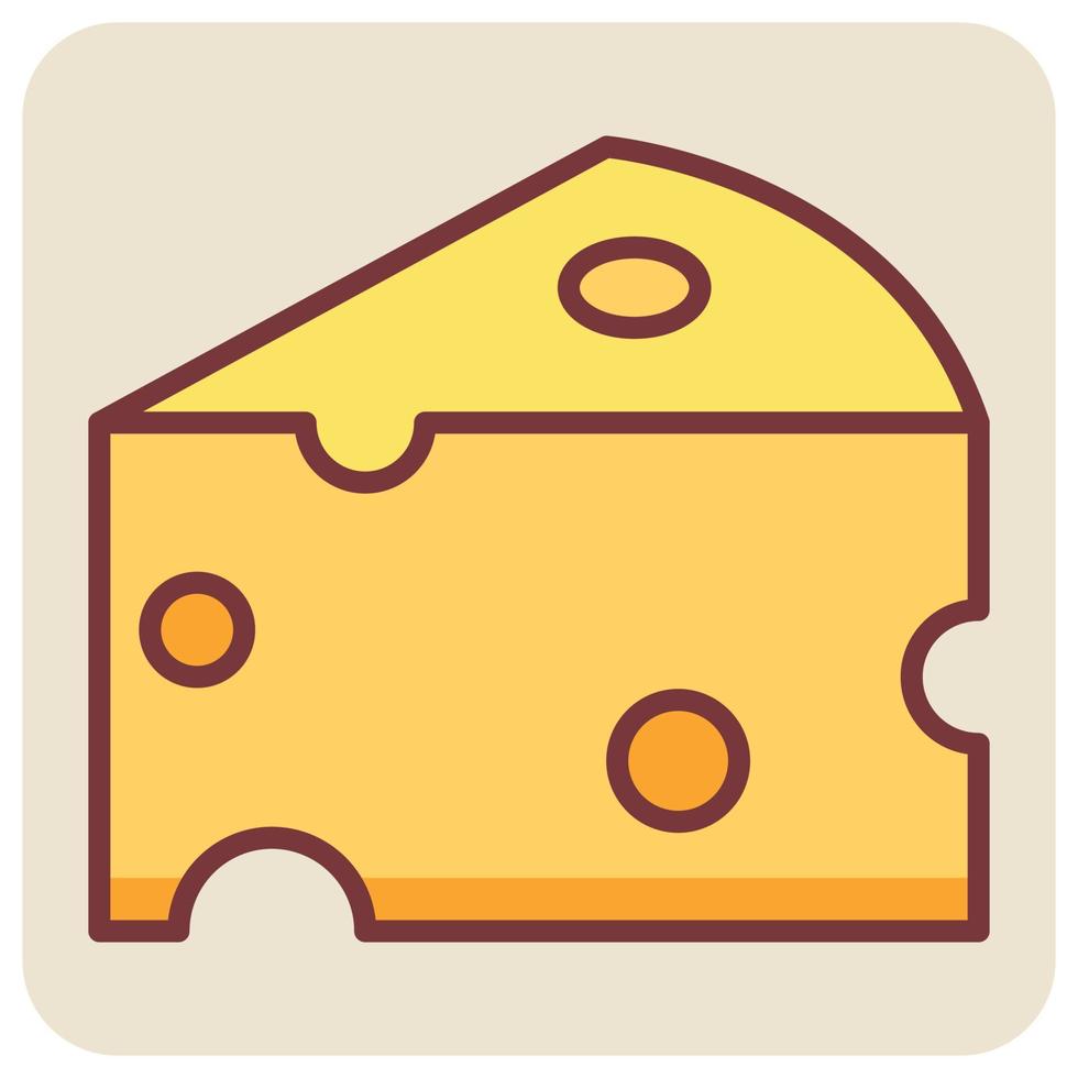 lleno color contorno icono para queso cubo. vector