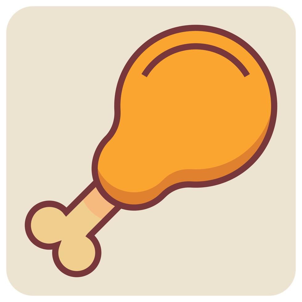 Filled color outline icon for chicken drumstick. vector