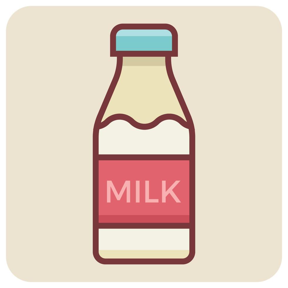 Filled color outline icon for milk bottle. vector