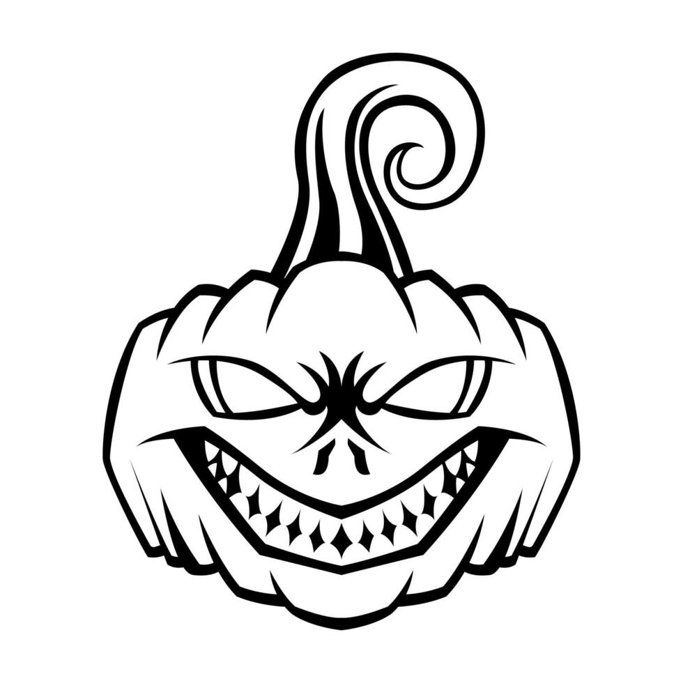 Pumpkin Head Vector Black And White Logo Design Illustration