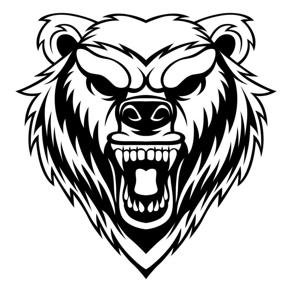 Bear Vector. Black And White Grizzly Bear Logo Design Vector Template