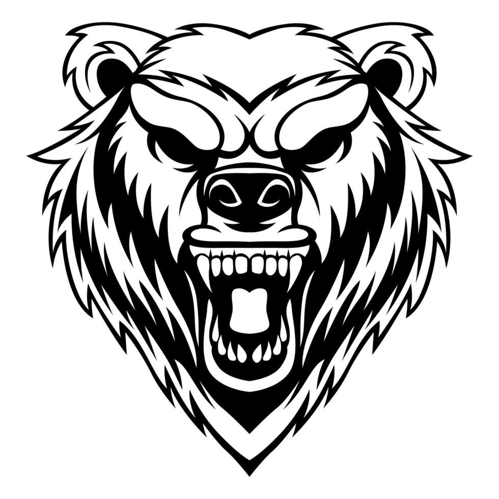 Bear Vector. Black And White Grizzly Bear Logo Design Vector Template