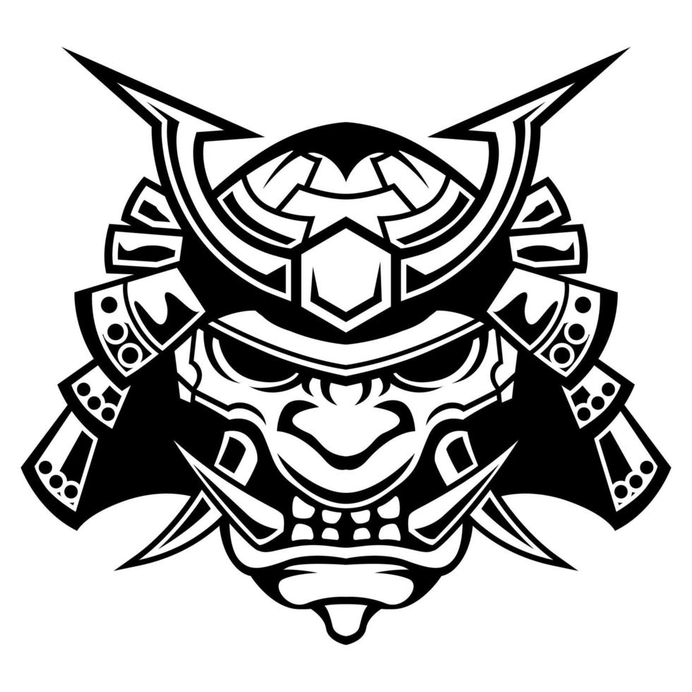 demonio máscara de samurai guerrero vector negro y blanco logo casco ilustración