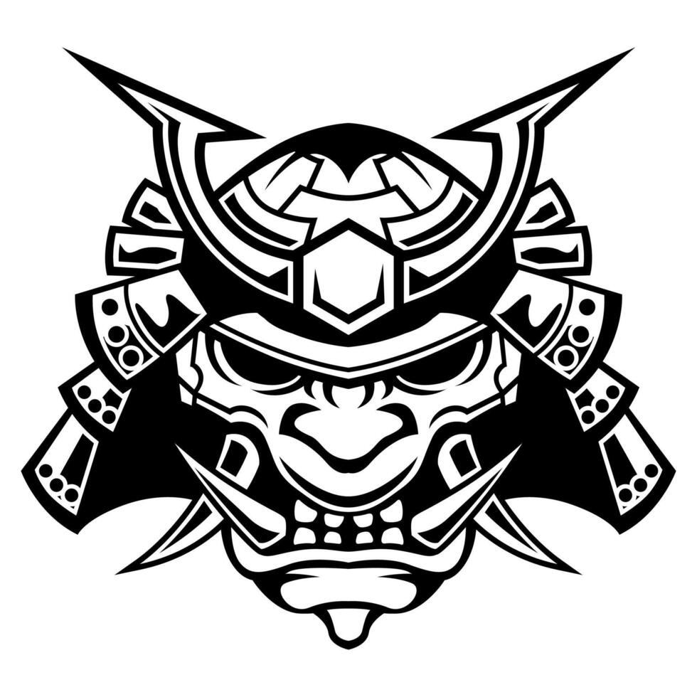 Demon Mask of Samurai Warrior Vector Black And White Logo Helmet illustration