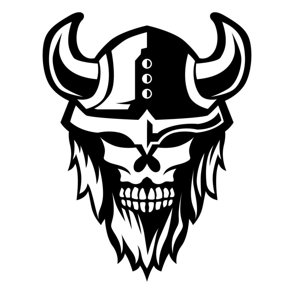 vikingo cráneo vector negro y blanco guerrero hombre logo icono símbolo modelo diseño