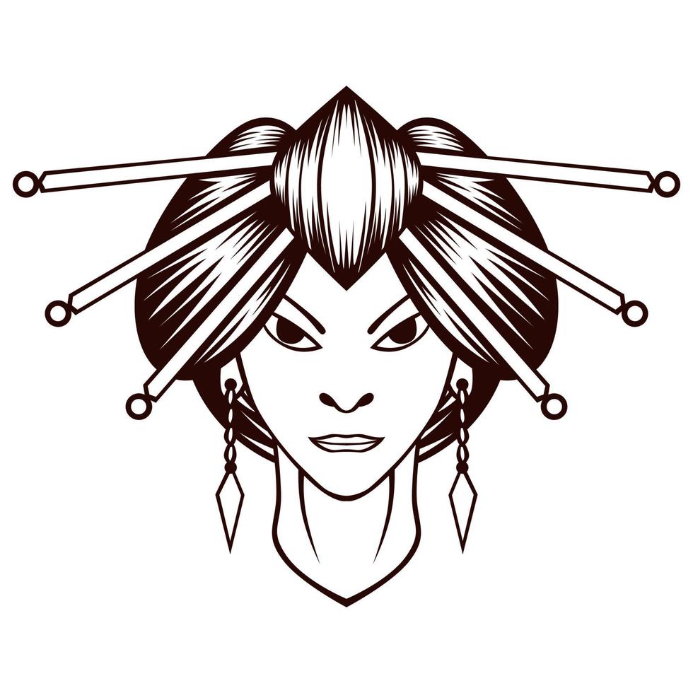 Geisha Logo. Black And White Geisha Mascot Logo Vector Mascot template