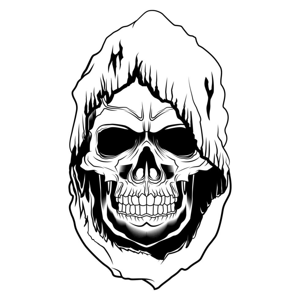Grim Reaper Vector. Black And White Grim Reaper Skull Head Vector Illustration