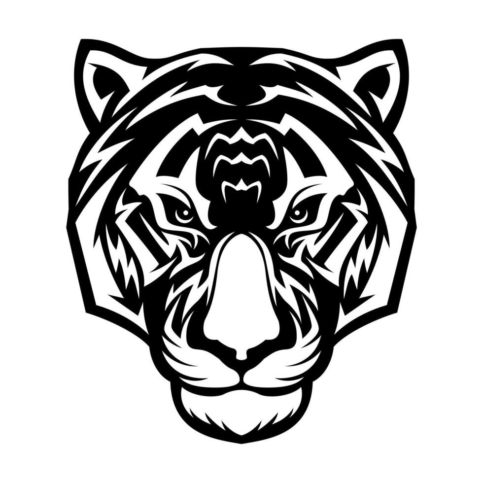Tiger Logo Head Black and White drawing Vector Illustration Template
