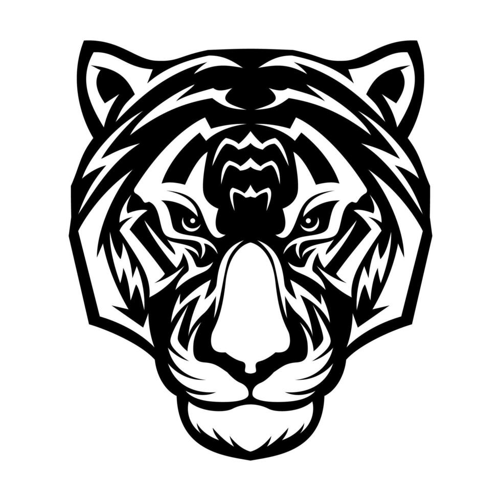 Tigre logo cabeza negro y blanco dibujo vector ilustración modelo