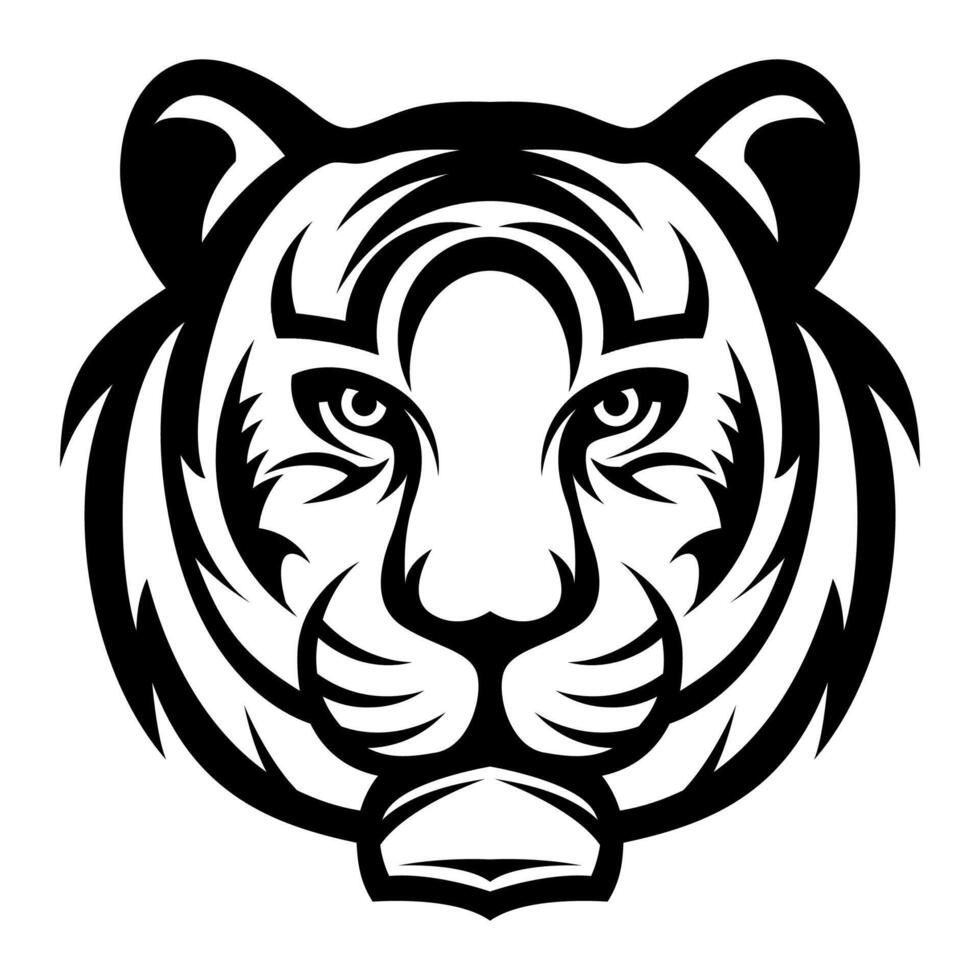 Tiger Head vector black and white logo design illustration template