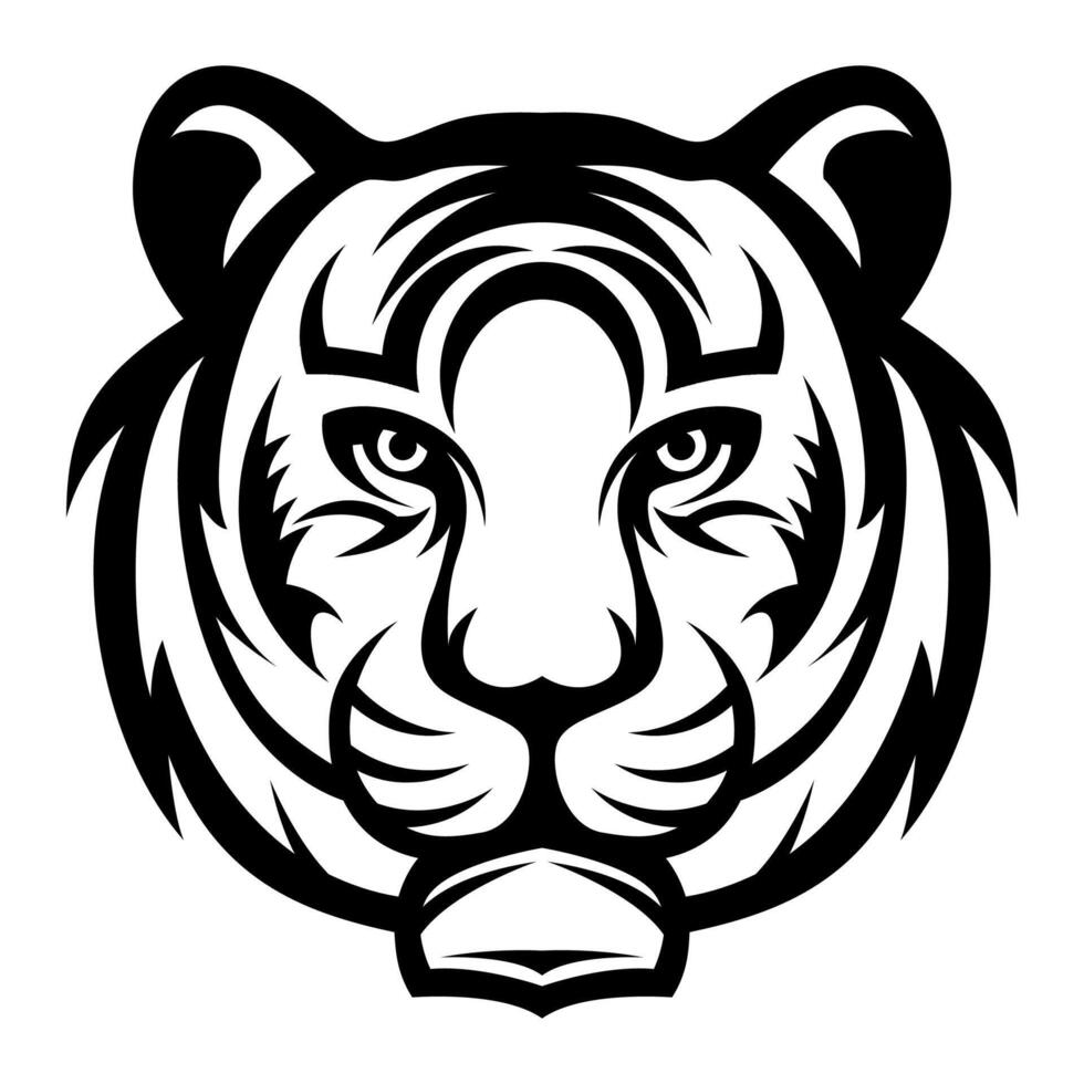 Tiger Head vector black and white logo design illustration template