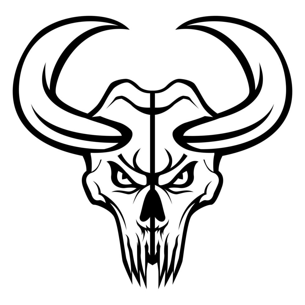 cráneo demonio mal cara vector negro y blanco diseño ilustración mascota logo modelo