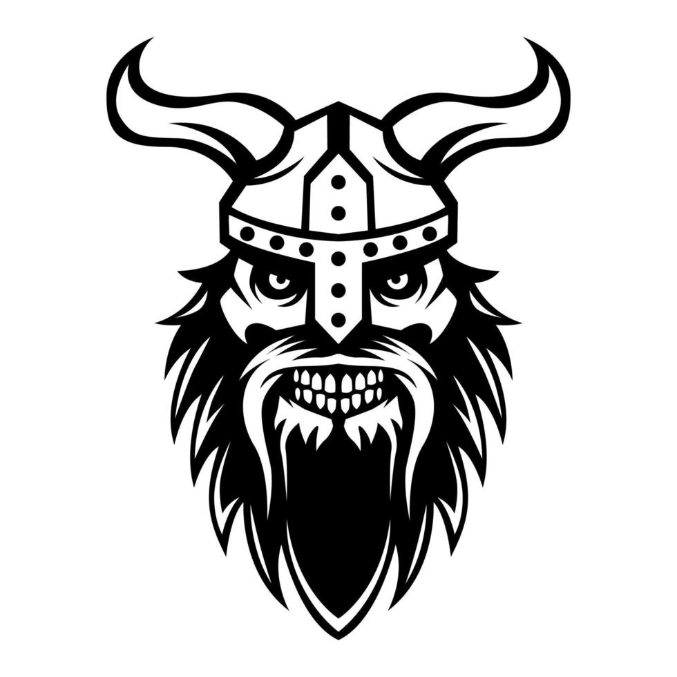 enojado cráneo vikingo guerrero vector logo icono símbolo negro y blanco