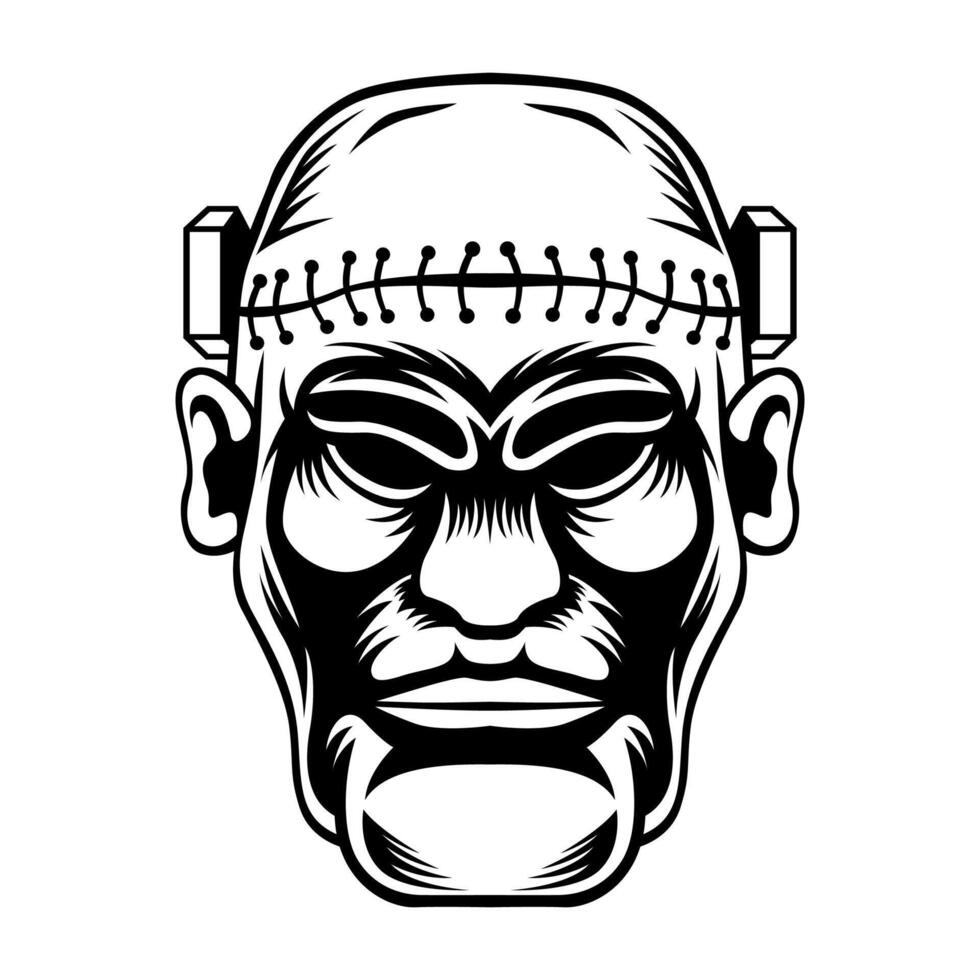 frankenstein Head Vector Drawing Mascot Logo design vector illustration in Modern Style Design