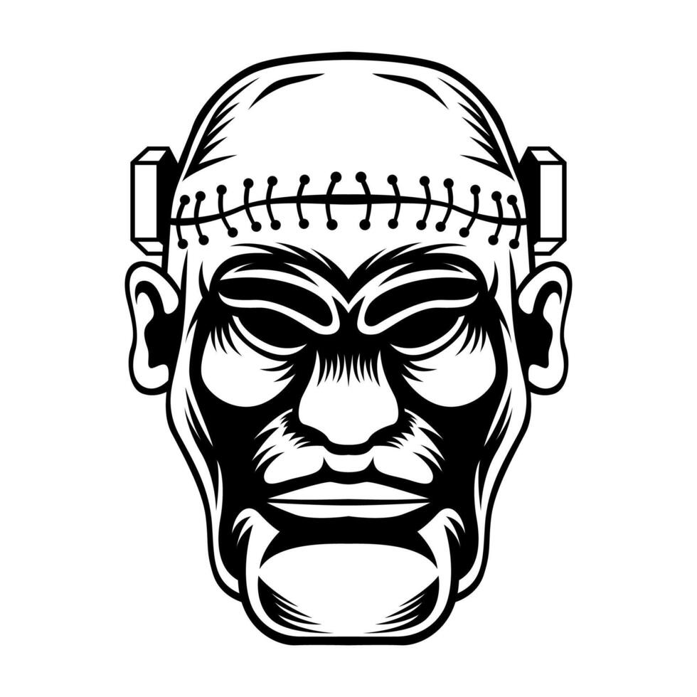 frankenstein Head Vector Drawing Mascot Logo design vector illustration in Modern Style Design