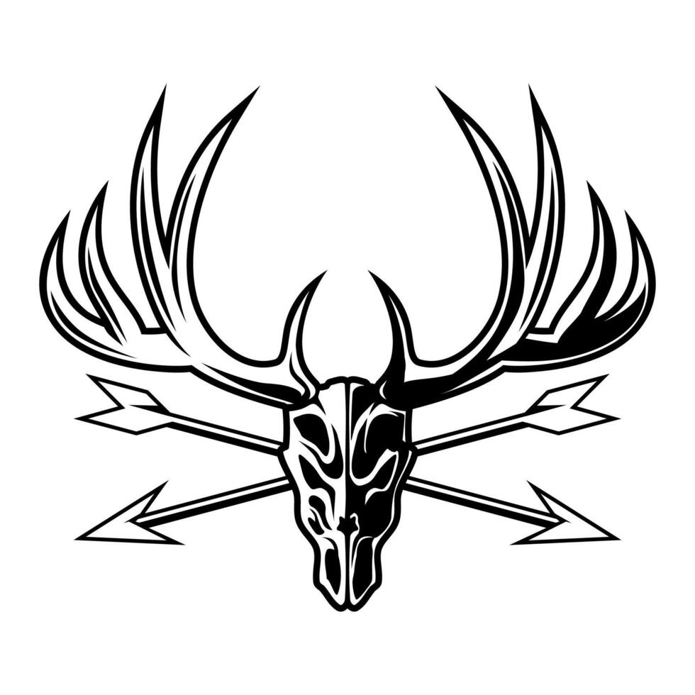 Deer Head Skull Cross Arrow Vector Black And White Vintage Outdoor adventure logo design