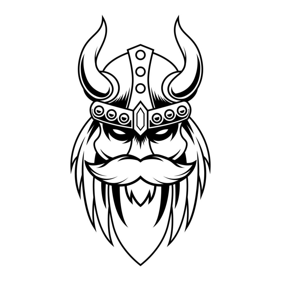 Old Man Viking Head Black And White Mascot Logo Design Vector Template Illustration