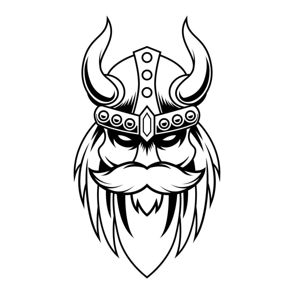 antiguo hombre vikingo cabeza negro y blanco mascota logo diseño vector modelo ilustración