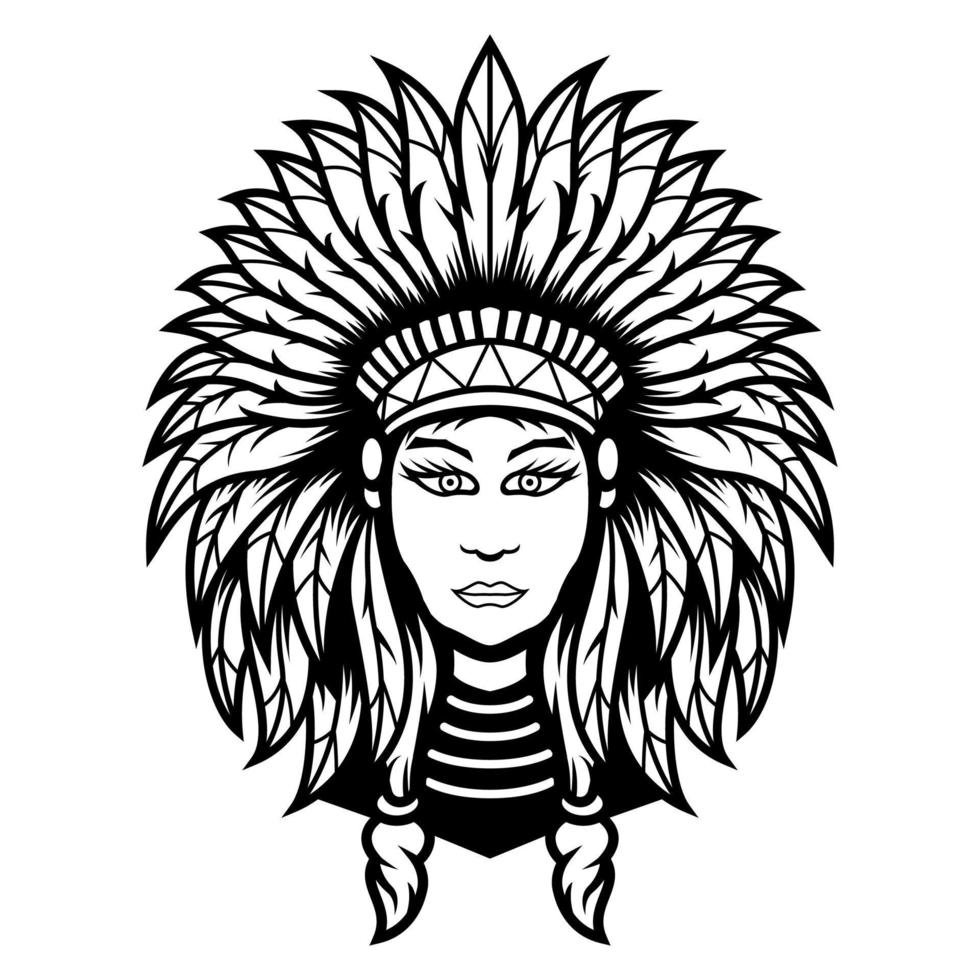 Apache Lady Vector Black And White Logo Design Mascot template