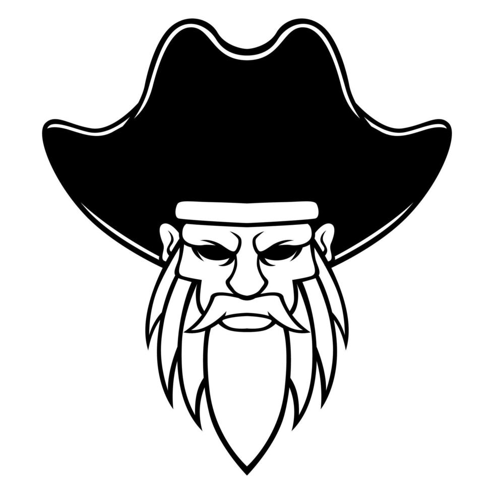 Captain Pirate Vector Black And White Logo Design Mascot template