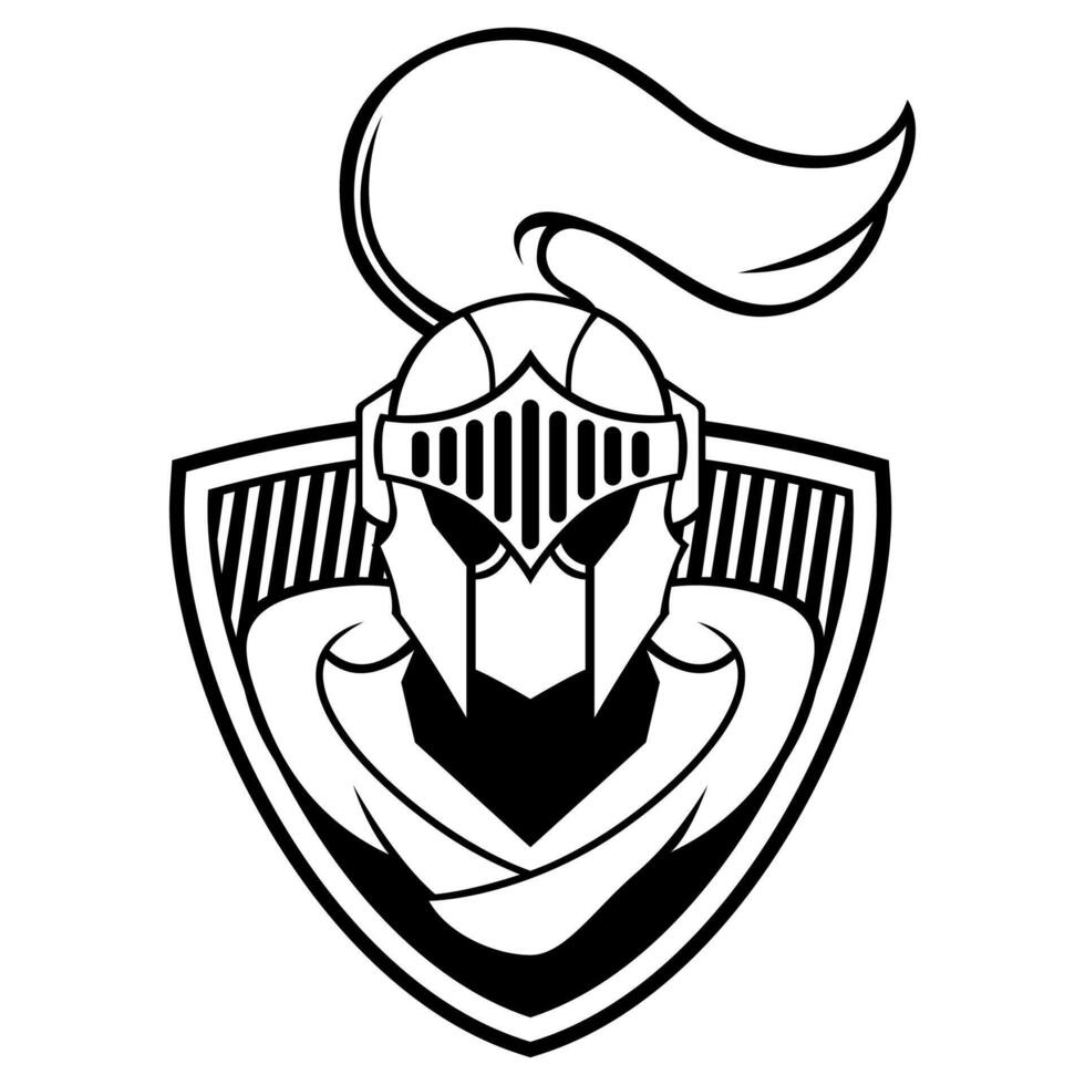 Knight Shield Warrior Vector Black And White Logo Design Mascot template