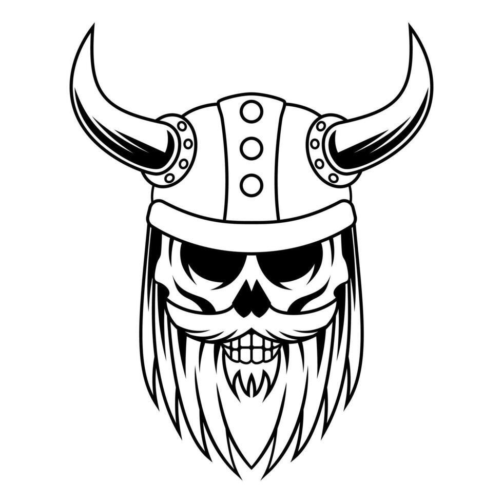 Viking Skull Vector Old Man Black And White Mascot Logo Design Template Illustration