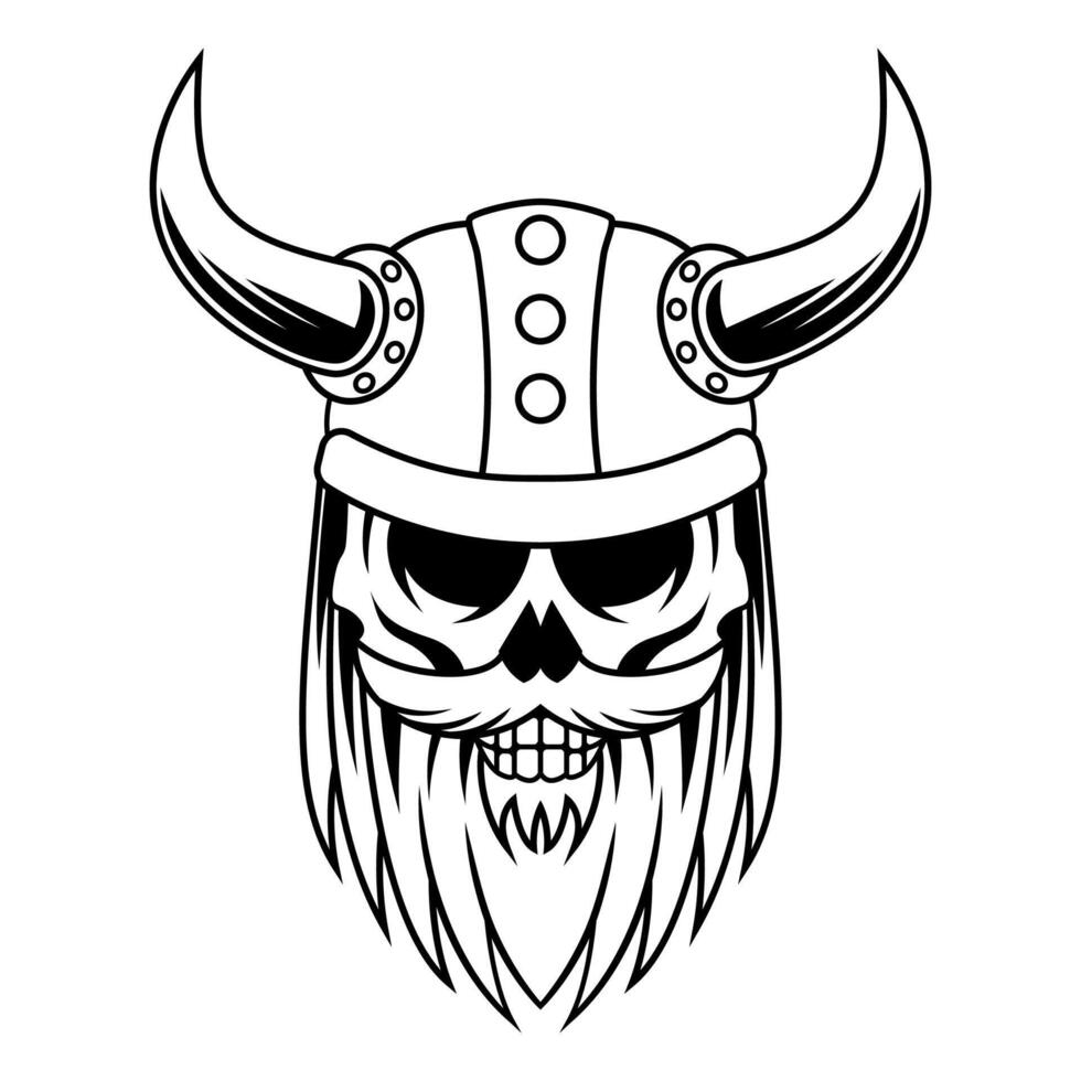 vikingo cráneo vector antiguo hombre negro y blanco mascota logo diseño modelo ilustración