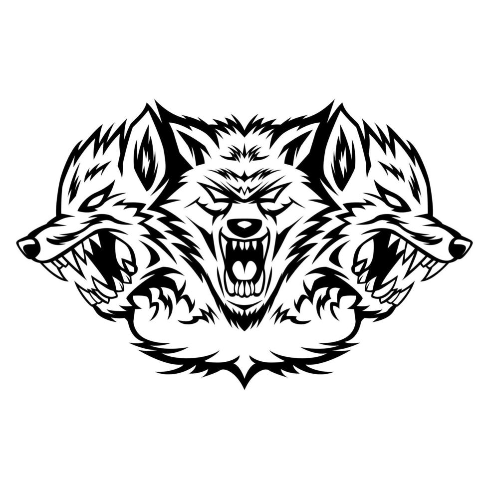 Cerberus Vector Head Black And White Logo Mascot template