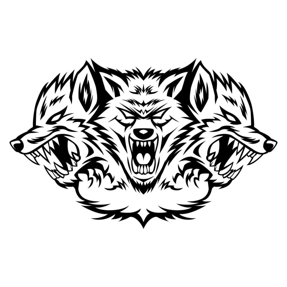 Cerberus Vector Head Black And White Logo Mascot template