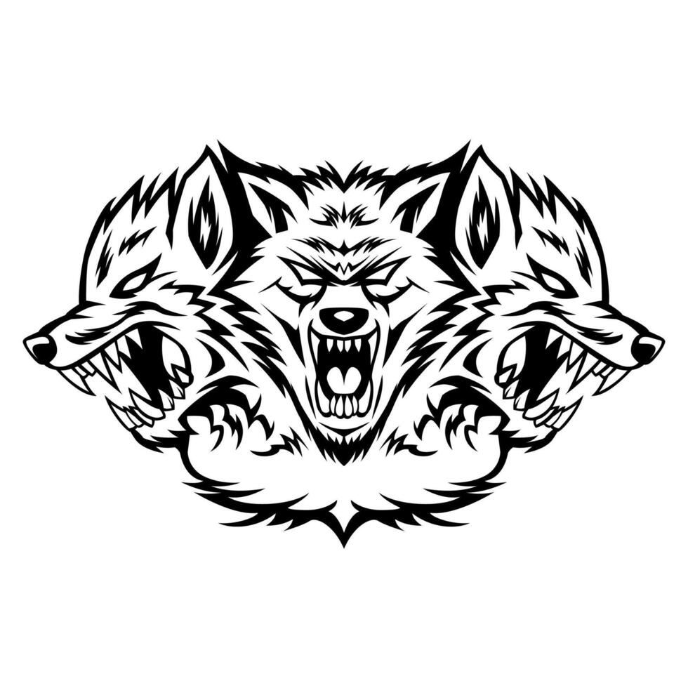 Cerberus Vector Head Black And White Logo Mascot template