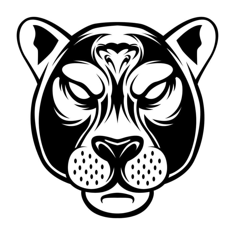 Panther Vector. Panther Head Drawing Black And White Logo design vector