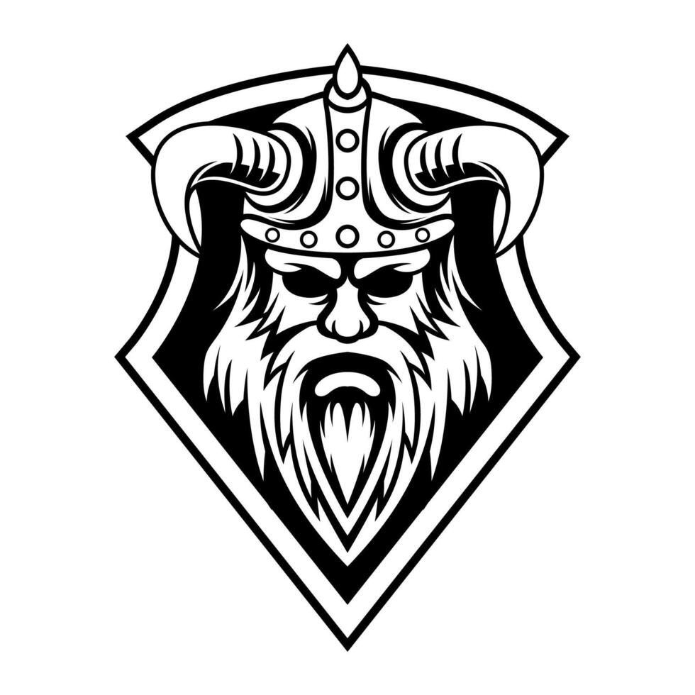viking vector head logo black and white design illustration template