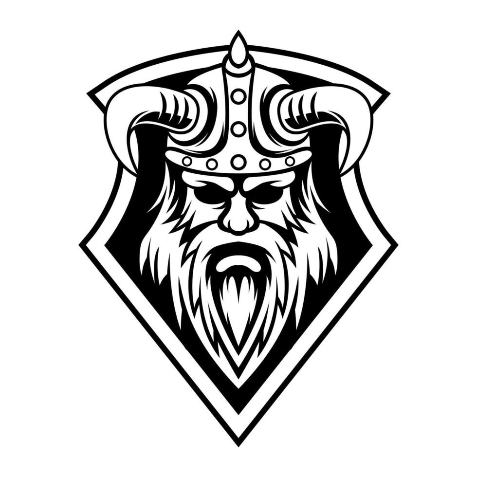 vikingo vector cabeza logo negro y blanco diseño ilustración modelo