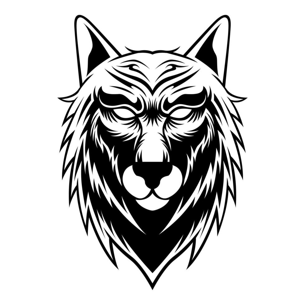 Wolf Head Black And White Mascot Logo design vector illustration in Modern Style Design