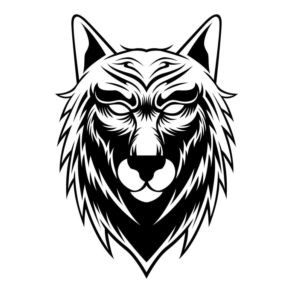 lobo cabeza negro y blanco mascota logo diseño vector ilustración en moderno estilo diseño