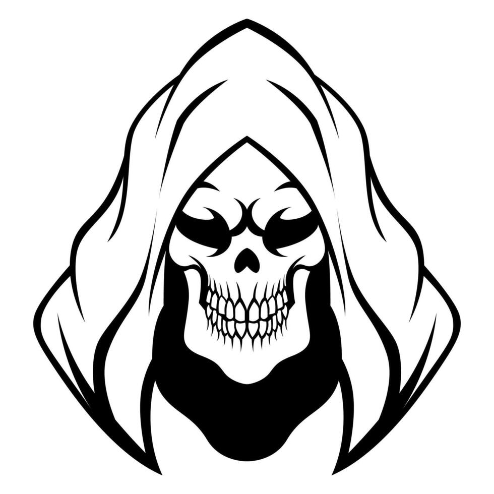 Reaper Skull Head Black And White Logo Vector Mascot template